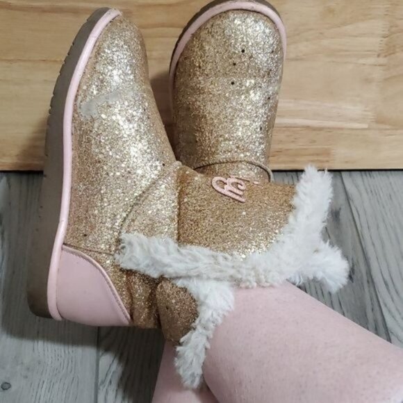 Juicy Couture Boots Bling Glitter Winter Snow Furry Gold Pink Big Girls SIZE 3 - Picture 15 of 16